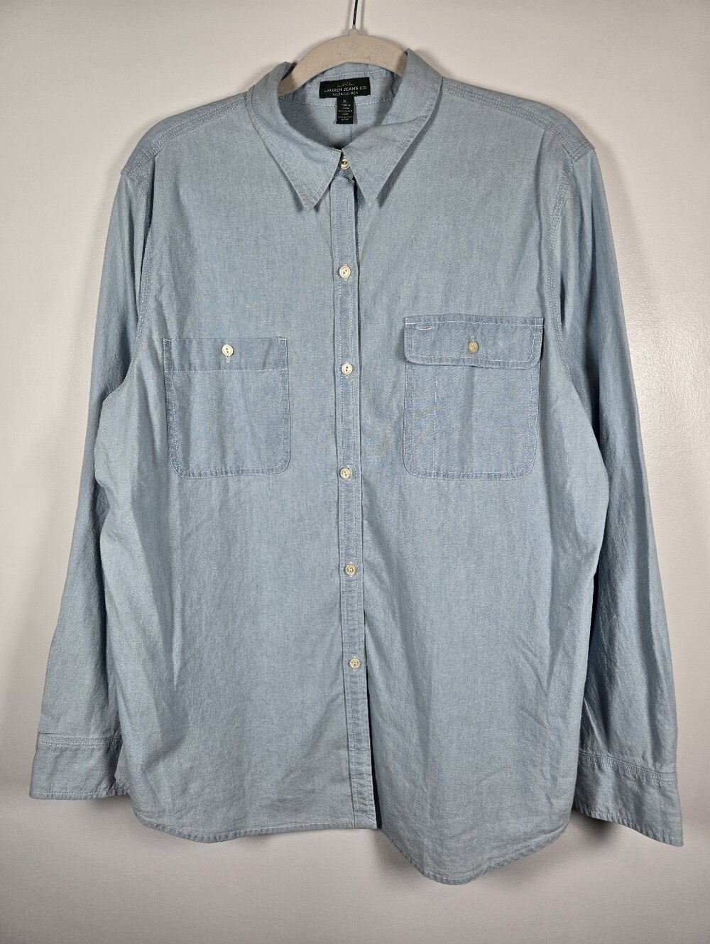 NEW Lauren Ralph Lauren Blue Chambray Cotton Long Sleeve Button Up Top XL